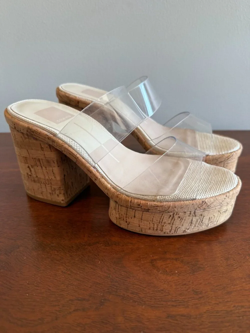 Dolce Vita Latoya Cork Platform Wedge Sandals Clear Strap Size 7.5